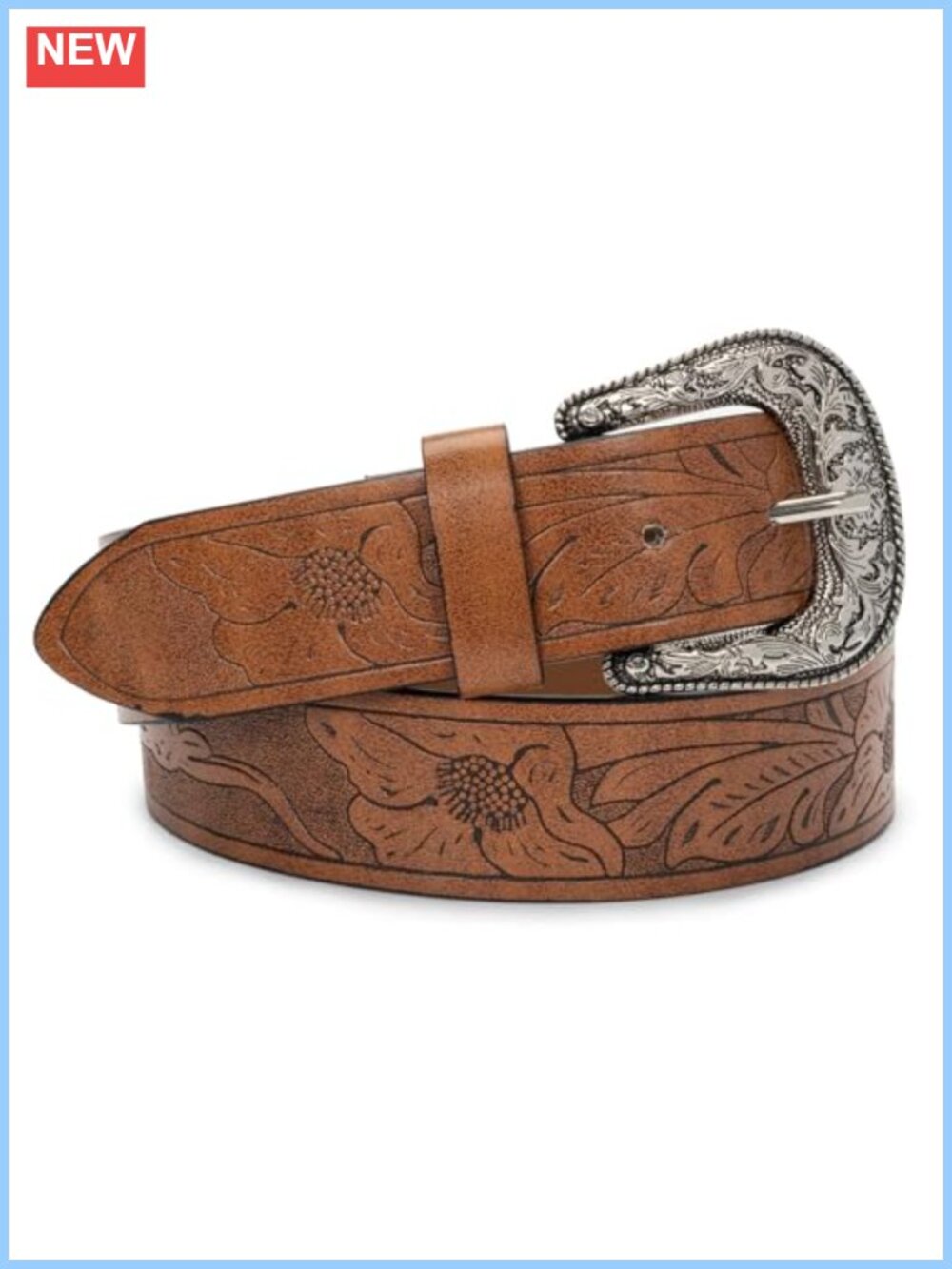Women Vintage PU Leather Western Waist Belt Hollow Out Flower Buckle